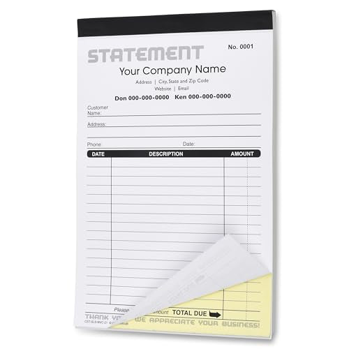 Generic Custom Statement - Personalized Duplicate Carbonless Form with Your Company Name - 2 Books (100 Sets) Numbered