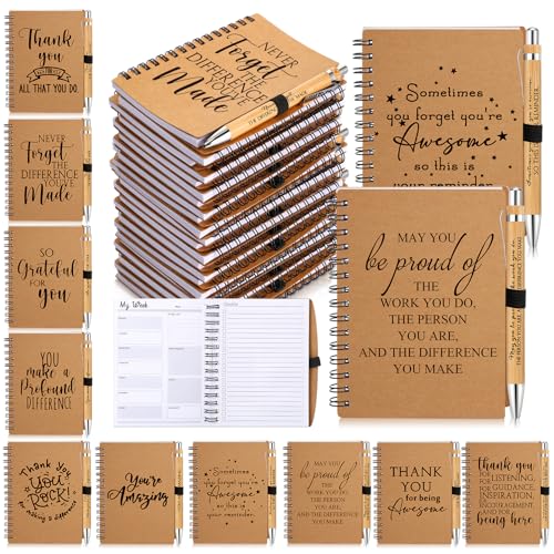Tellingyou 20 Pcs Employee Appreciation Gift Bulk Housekeeping Week Gifts 2025 Inspirational A6 Kraft Notebook Ballpoint Pen to Do List Planner Weekly Journal for Coworker Teacher Team Staff