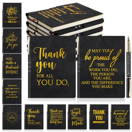 Kosiz 40 Pcs Employee Appreciation Gifts Bulk Inspirational A5 Leather Journal Notebooks with Motivational Ballpoint Pens for Coworkers Volunteer Team Leadership Teacher Back to School Gifts