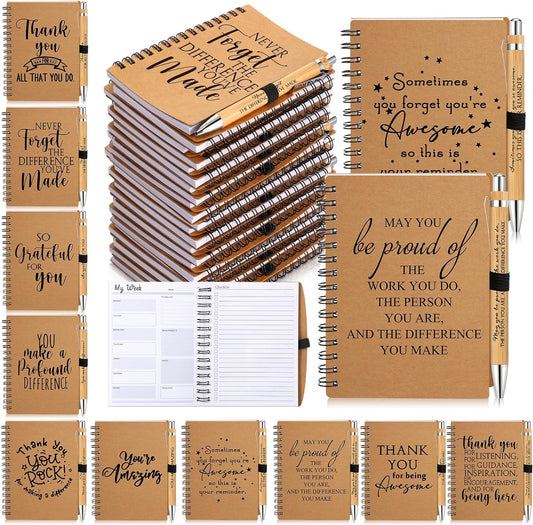 Tellingyou 20 Pcs Employee Appreciation Gift Bulk Housekeeping Week Gifts 2025 Inspirational A6 Kraft Notebook Ballpoint Pen to Do List Planner Weekly Journal for Coworker Teacher Team Staff