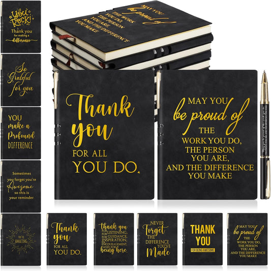Kosiz 40 Pcs Employee Appreciation Gifts Bulk Inspirational A5 Leather Journal Notebooks with Motivational Ballpoint Pens for Coworkers Volunteer Team Leadership Teacher Back to School Gifts